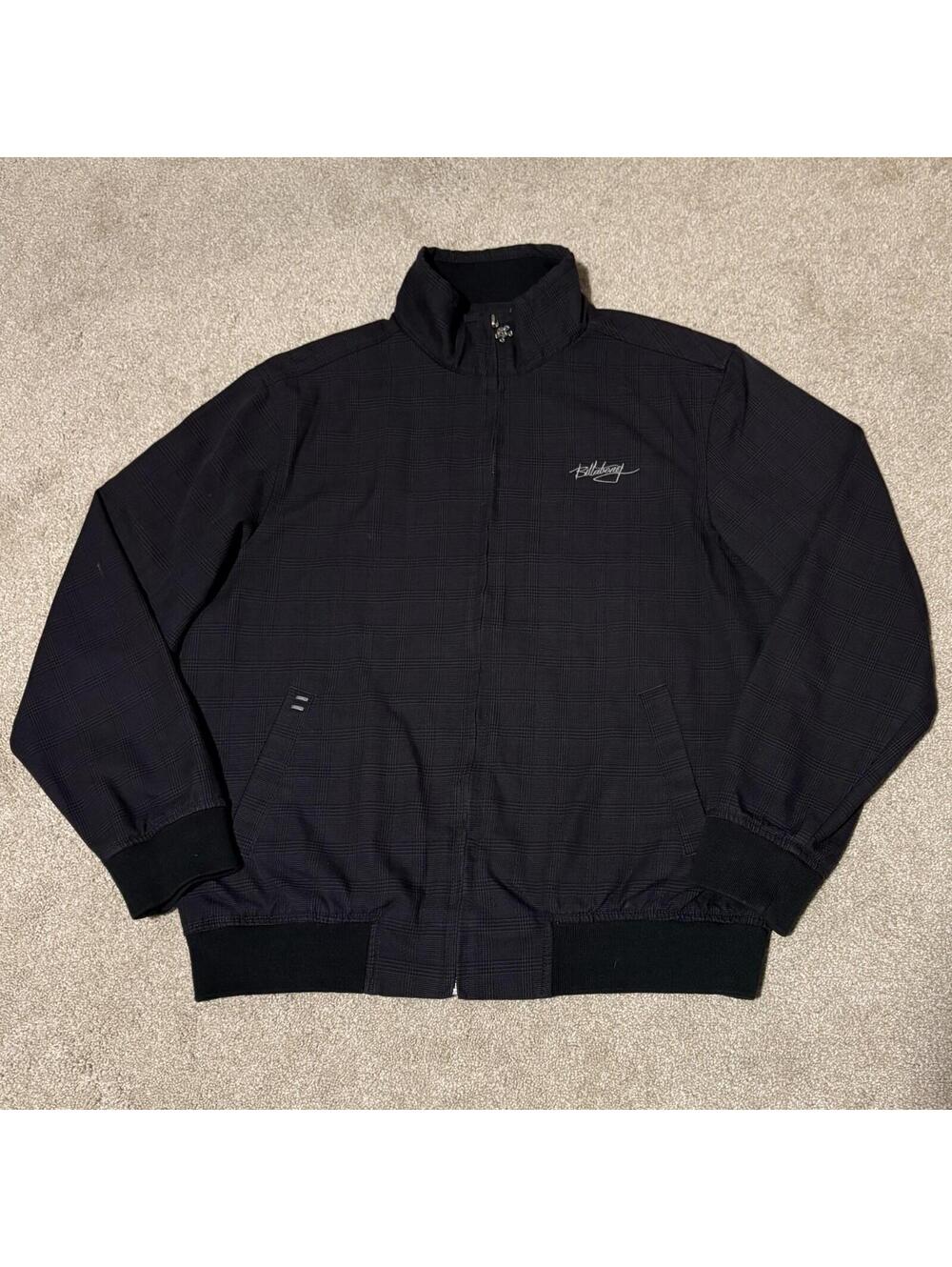 Vintage 90s Billabong Bomber Jacket Embroider Black Gray Glen Surf Skate, Sz L
